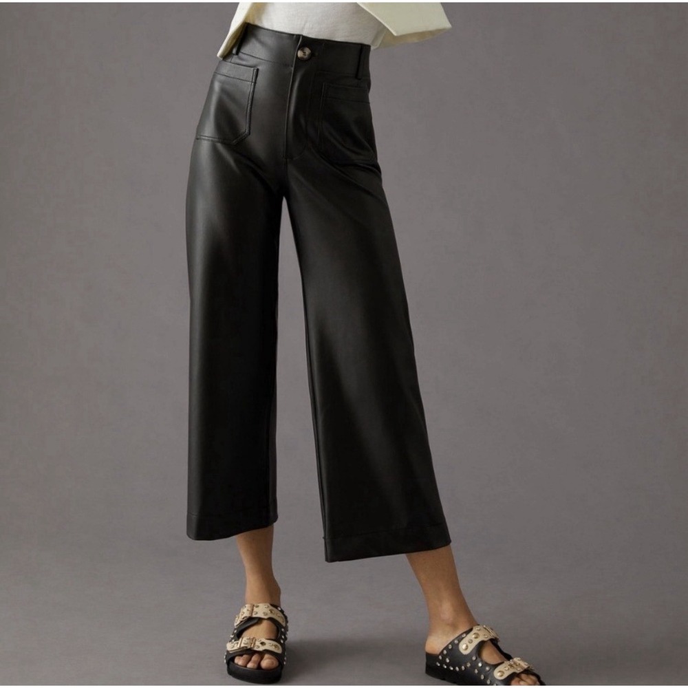 Maeve The Colette Cropped Wide Leg Pants Sz 33 Vegan Leather Retro Preppy Chic